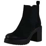 plateau stiefel blockabsatz  VAN HILL Damen Klassische Stiefeletten Blockabsatz Schuhe Profilsohle Plateauschuhe Plateau Vorne Booties Freizeitstiefeletten 208691 Schwarz 39