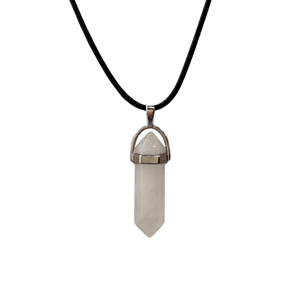 VIE Double Point Pencil Pendant, Black String, Clear Quartz
