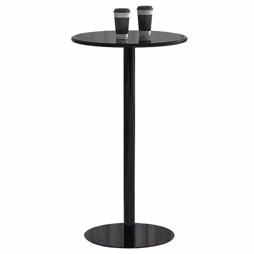 KaBuea 60cm Round Dining Table, Black Colored Top Small Tall Coffee Tea Dining Table for Home Kitchen, 104cm Bar Height Table