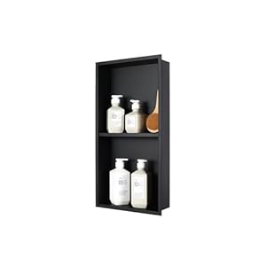 No Tile Needed Shower Niche for Bathroom Storage,Recessed Wall Niche,Double Shelves,Stainless Steel(Black, 24 * 12 in)