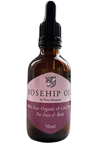 Truly Moroccan 50ml Organic Cold Pressed Rosehip Seed Oil For Face Skin Hair And Body, Pure Rose Hip Extract With Vitamin E