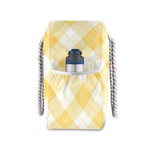 JUNZAN Gingham Butter Yellow Beach Tote Bag with Handles Swim Pool Bag Beach Totes Bags for Women with Waterproof Pockets4