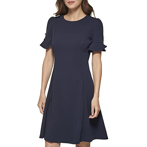 Image of DKNY Women's Flounce Sleeve Fit and Flare Dress