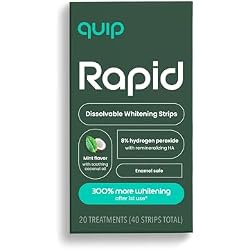 quip Rapid Dissolvable Teeth Whitening Strips, 20 Treatments, 8% Hydrogen Peroxide, 3X Whiter After 1st Use, Fast-Acting 15-Min Results, Mint with Coconut Oil, 40 Strips