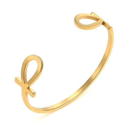 Bracelet Croix Ankh Homme:VNOX Jonc Croix Ankh Bracelet Manchette Ankh en Acier Inoxydable pour Homme,Or,Cadeau pour Lui,Cadeau d'anniversaire/de Noël