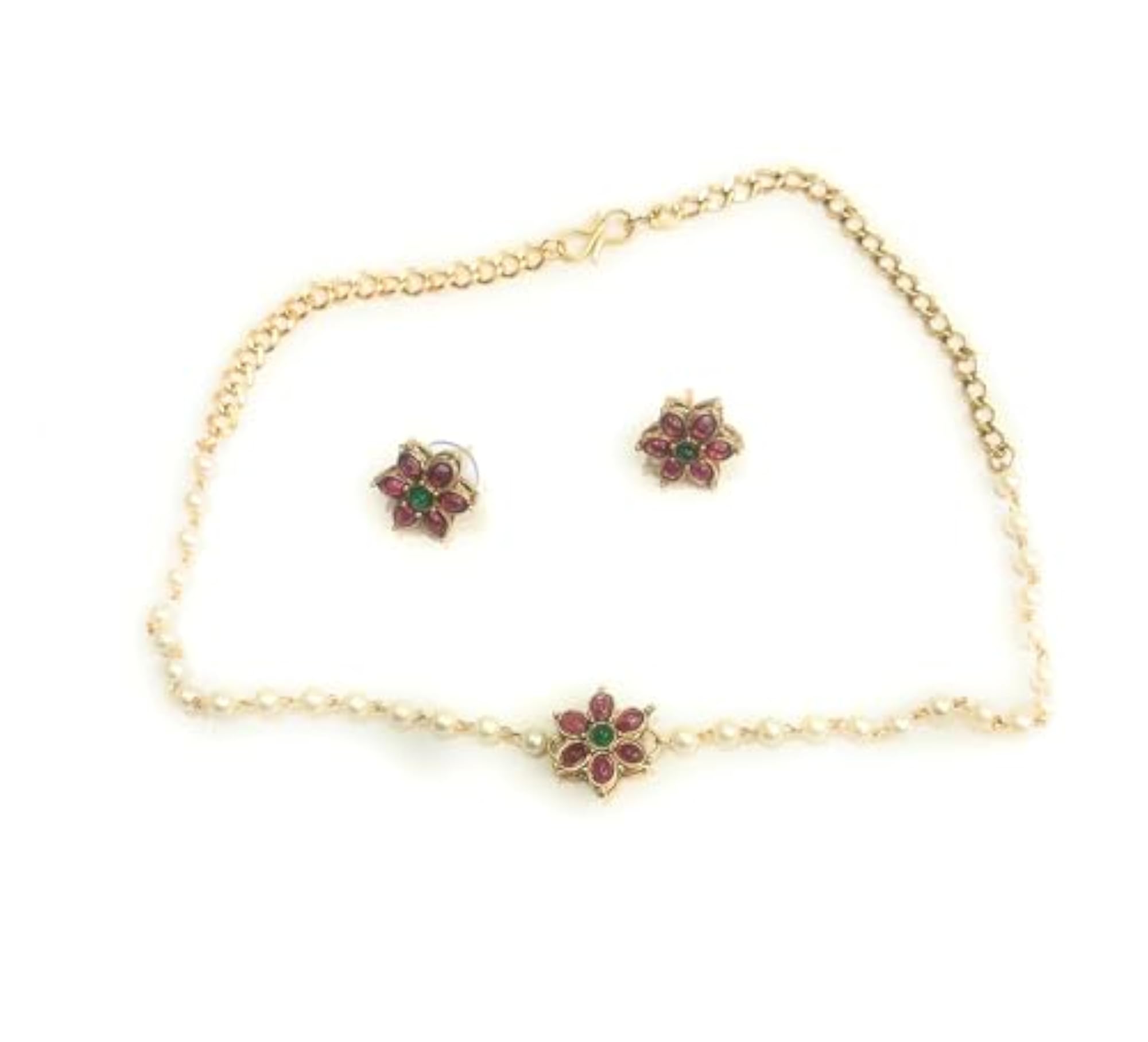 Emerald Green & Ruby Temple Jewellery Necklace Set
