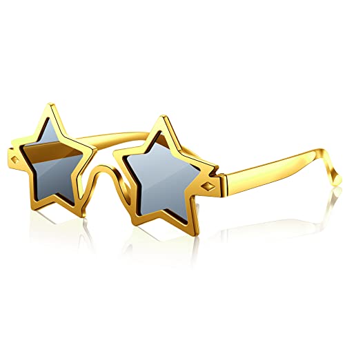 Photect Sternförmige Brille Pentagramm Sternenbrille Kostüm Sternform Brille Neuheit Weihnachten Stern Partybrille für Kinder Erwachsene Fotokabinen Requisiten (Gold, Schwarz) Cover