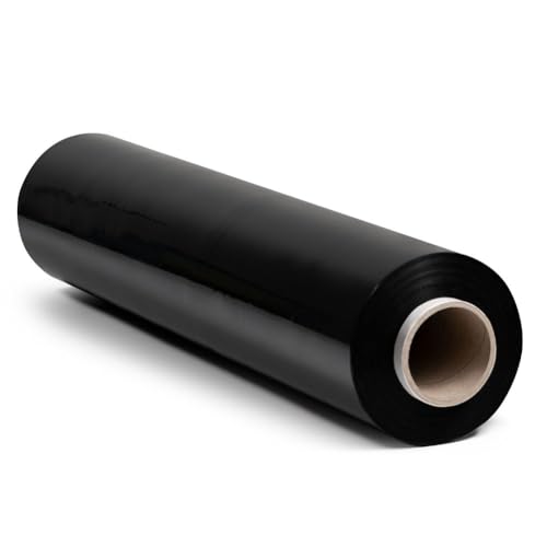 RAGO® Stretchfolie Schwarz Möbelfolie 4 Stück I folie für möbel Hand Stretchfolie rollen I Palettenfolie Handfolie Wickelfolie I Verpackungsmaterial (40 x 9,5 x 9,5 cm) 1,85 kg I 300m Länge