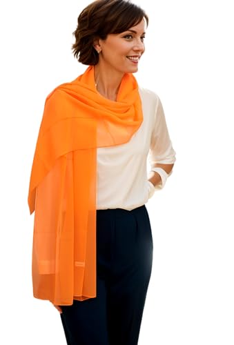 Prettystern Echarpe etole mousseline soie Femme Homme Cérémonie foulard Printemps et l´Éte uni coloré - orange
