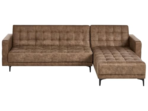 Sofá Cama Modular en Forma de L tapizado en Piel sintética con capitoné marrón Izquierdo Aberdeen
