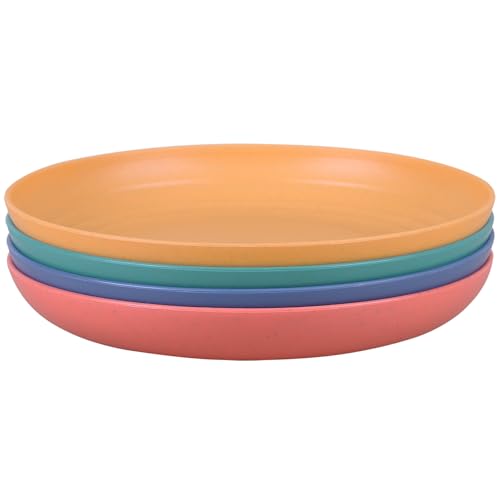 Image of 7.8 Inches Unbreakable Wheat Straw Plates - Reusable Plate Dinner Set - Dishwasher & Microwave Safe - Healthy, BPA Free & Eco-Friendly (7.8 Inches /4 Color H)