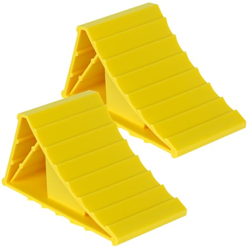 QWORK® 2 Pièces Cale De Roue Plastique 155x100x100 mm, Cales De Remorque, Adaptées Aux Remorques De Caravane, Jaune