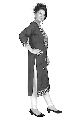 Image of SQUARO Women Embroidery Cotton Rayon Straight Kurta Kurtis for Ladies and Girls