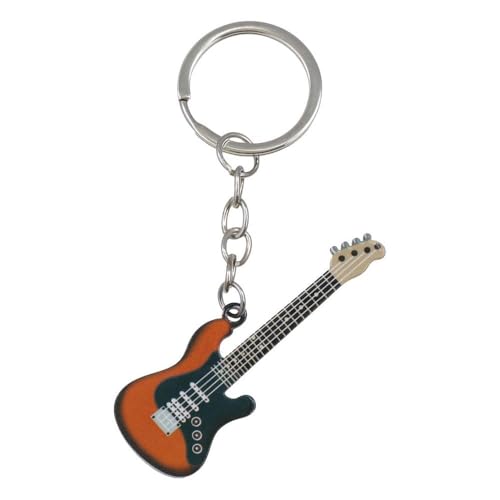Llavero de guitarra de acero inoxidable personalizado, llavero de guitarra hip hop, accesorios para amantes de la música, naranja, Talla única