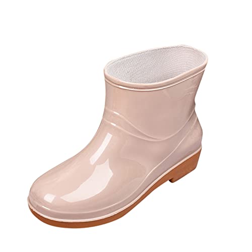 Botas de goma cortas para mujer, talla 38, botas de lluvia para mujer, de verano, planas para la lluvia, impermeables, antideslizantes, ligeras, para exteriores, caqui, 37 EU