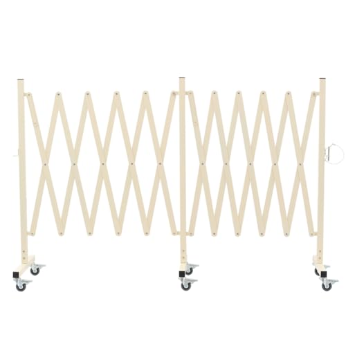 GYMTIME Expandable Metal Barricade, Flexible Mobile Safety Barrier, Folding Security Gate with Casters, Adjustable Traffic Temporary Fence for School, Shopping Mall, 16 Feet, Milkyellow