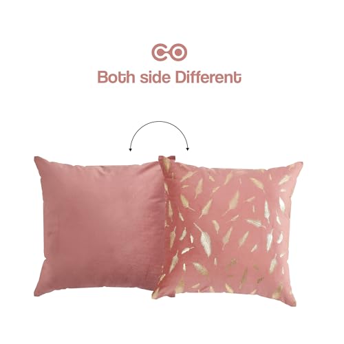 Image of Yellow Weaves Foil Printed Velvet Cushion Cover 16 X 16 Inches, 1 Piece, (Rose Gold)
