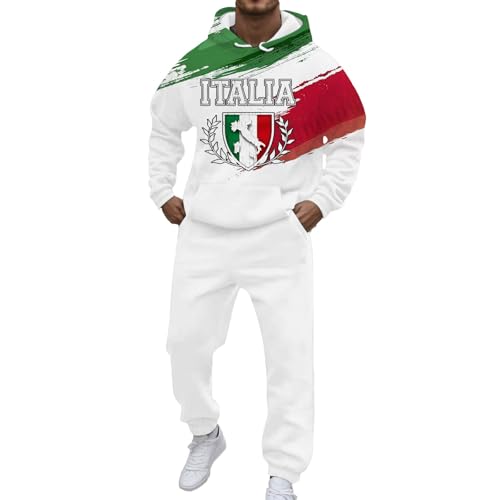 Munweiyu Traje de traning para hombre con bandera de Italia, chándal para correr, traje de jogging estampado, 2 piezas, sudadera con capucha y pantalones de chándal, ropa deportiva, tricolor, bandera