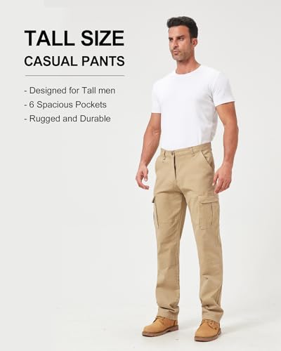 Zylioo Extra Tall Relaxed Fit Casual Pants for Men, 6 Pocket Black Work Pants, 36"/35"/34" Inseam Casual Utility Pants2