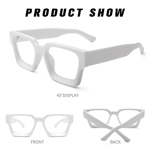 Image of Braylenz Square Thick Frame Blue Light Glasses for Men Women Fashion Clear Computer Eyeglasses