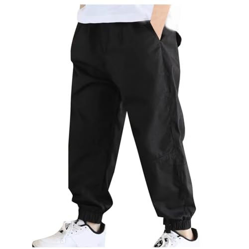Boys Cargo Pants Casual Elastic Waist Trouser with Multi Pockets Soft Lounge Pull On School Pants for Boys 5-15 Years
