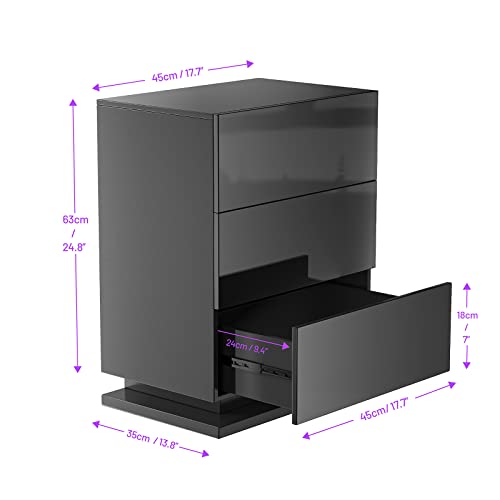 Yilqqper NS-SET-OF-2 Nightstand Set Of 2 With Led, End Tables With 3 Drawers And I Flapping Top Box, Night Stand For Bedroom, Living Room, Modern Tall Bedside Table With High Gloss Panel thumb #1