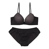 [Palissee] パリーゼ 華奢Tブラ ブラジャー ショーツ セット ひびきにくい モールドカップ ABCDEF Mia Lingerie(BK-ブラック、C65-M)