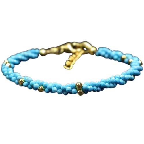 Bracelet plaqué or et perles turquoises à facettes, artisanat délicat