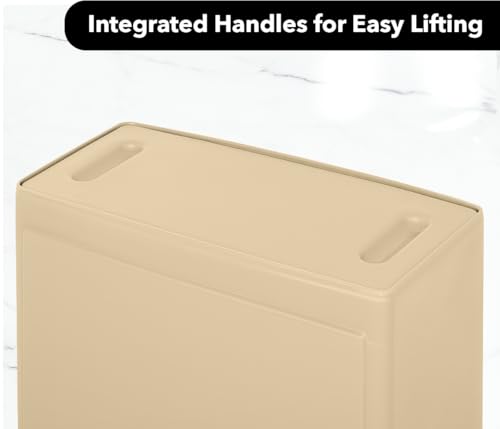 Image of 23 Gallon Slim Rectangular Garbage Can with Lid + Wheels - Beige