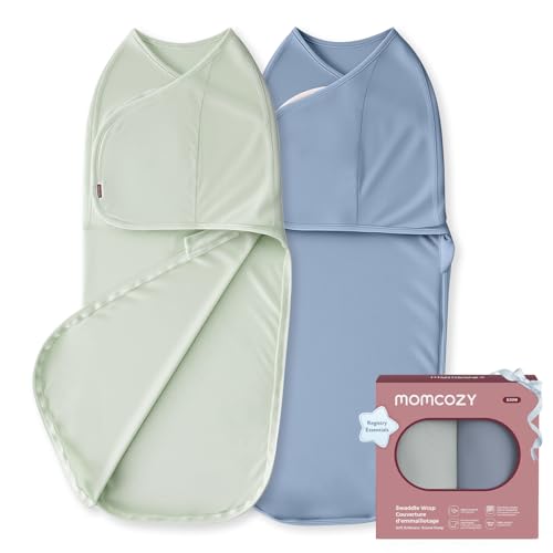 Image of Momcozy Swaddles for Newborns, Quiet Fastener Swaddle Suitable for Infant 0-3 Months, New-Parent-Friendly Sleep Sack, Reduce Startle Reflex, Newborn Boys Girls Registry Essentials, 2-Pack, Serenity