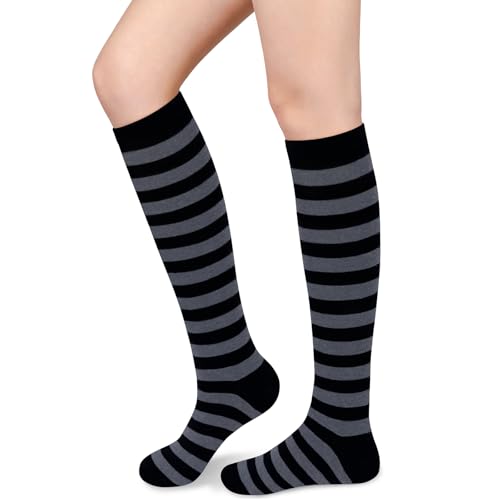 Sarfel Grey Knee High Socks Women Striped Knee High Socks for Women Black and Grey Striped Tights Harajuku Fashion Punk Clothes