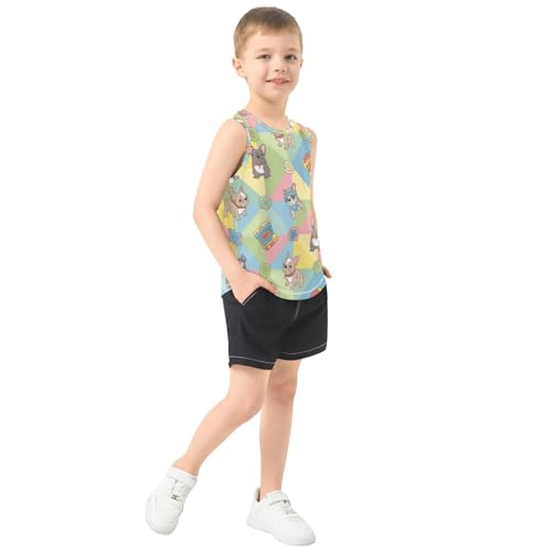 J JOYSAY Colorful Plaid Bulldog Boys Tank Top Sleeveless Muscle Shirts Quick Dry Active Sport Workout Kids T-Shirts 3-15T4