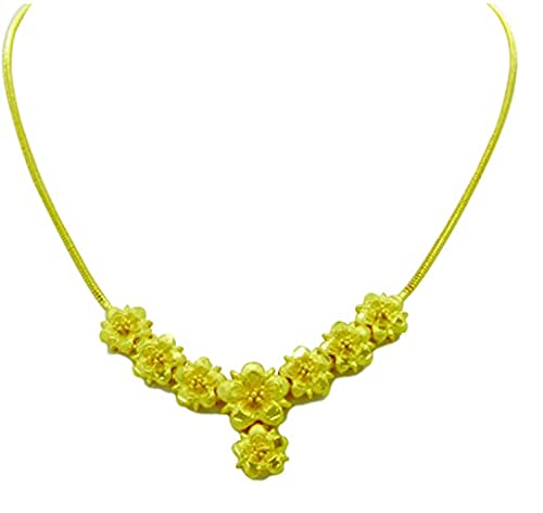Collier or 24K choker de mariage avec maille fine et pendentif fleur suspendue