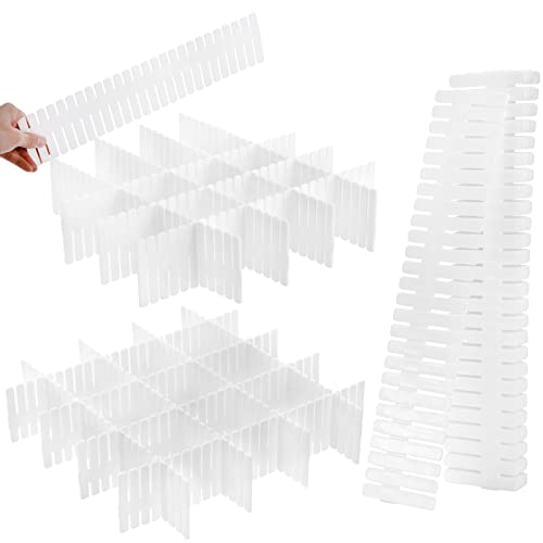 Foraineam 48Pcs Drawer Dividers, Adjustable DIY Grid Divider White Storage Organizer Separator, Socks Underwear Scarves Makeup Drawer Organizer Divider for Dresser Bedroom Office Kitchen Storage