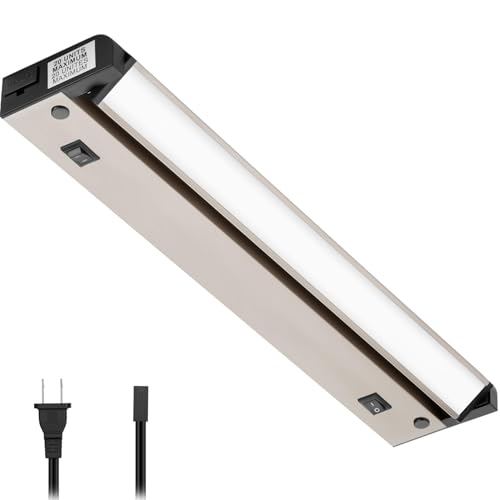 Image of GETINLIGHT 12-Inch Plug-in Swivel LED Under Cabinet Light, 2-CCT, Nickel | 2700K warm white /4000K bright white, dimmable, brushed nickel finish. Model: IN-0109-2-SN
