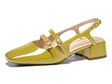 Coutgo Womens Mary Jane Chunky Low Heels Slingback Pumps Closed Square Toe Wedding Dress Shoes, Green, Size 8