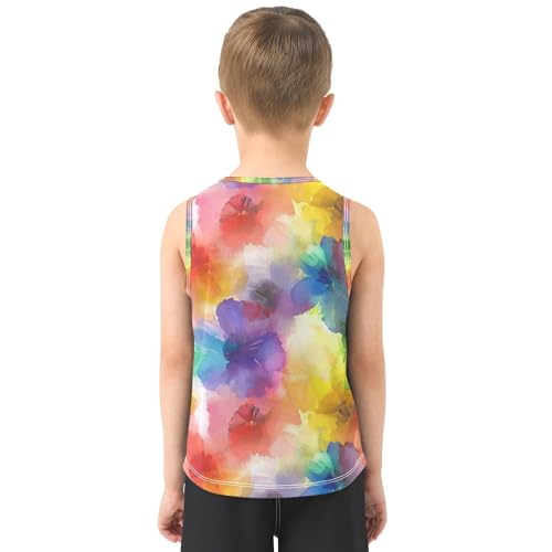 Boys Tank Top Shirts Rainbow Colorful Floral Sleeveless T-Shirts Crew Neck for Kids Clothing Children3