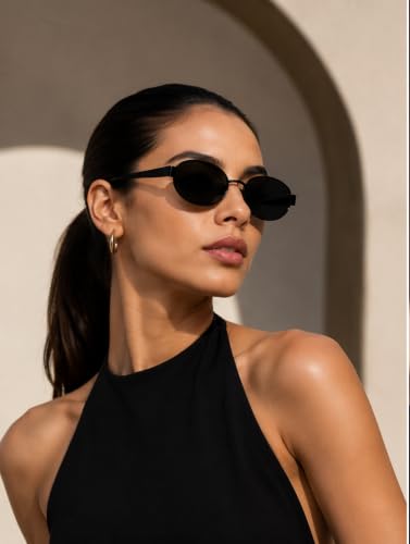 Image of FAVELA Retro Oval Sunglasses for Women & Men | Trendy Metal Sun Glasses Classic Shades | UV400 Protection Retro Oval Sunglasses Vintage Style.