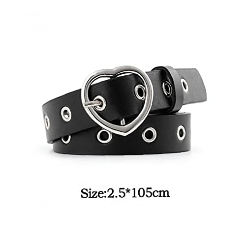 Women Waistband Female Belt Pants Wide Leather Belt with Silver Metal Heart Buckle Black4