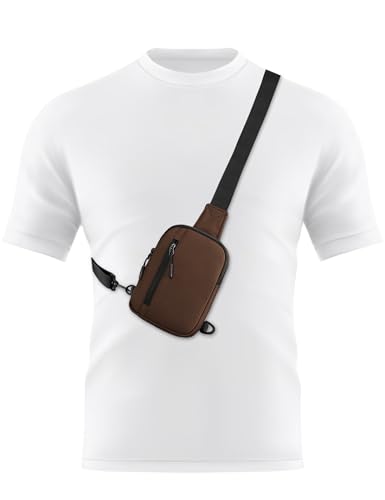 Peicees Mens Mini Sling Bag Chest Bag Shoulder Bag Women Crossbody Bag Phone Holder with Reversible Strap and Dual Pocket