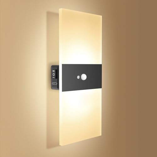 Image of LED Wall Sconces | Wall Lights with 2000mAh Battery Operated,Rechargeable,Sensing Mode and Constant Light Mode,Acrylic Wall Sconce,Warm White,3000K,Cordless Wall Light (1Pcs), (CW2R)