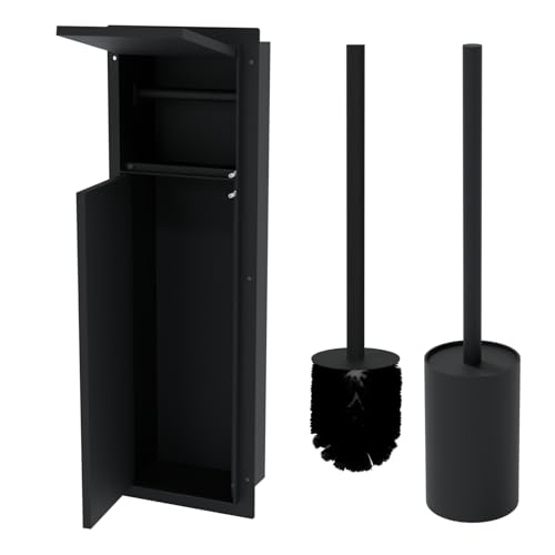 HAGO24 | WC Modul | Edelstahl Schwarz | Schlitz | Unterputz | Einbauschrank | Wandnische | 200x600mm | Toilettenpapierhalter | Bürstenhalter | Push-to-Open | befliesbare Tür | Stauraum