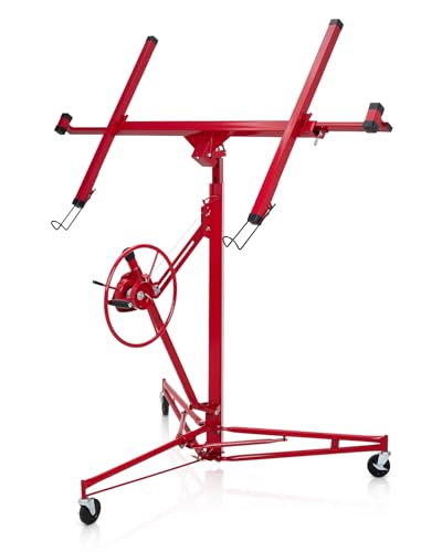 DKIEI Drywall Plasterboard Lifter with Wheels, 11FT Portable Drywall Hoist Jack Tool, 68KG Lifting Capacity Heavy Duty Drywall Lifter, Red