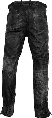 ZM ATTIR Men's Distressed Leather Pants Side Lace Up Waxed Jeans | Men's Leather Pants3