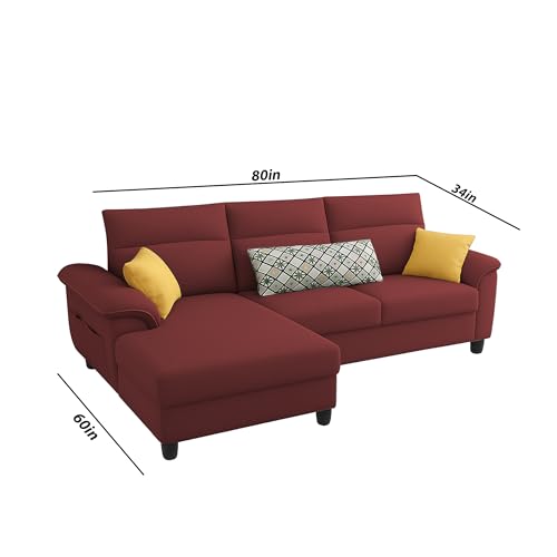 Image of Casaliving Seams LHS 4 Seater L Shape Sofa for Living Room (Maroon Fabric) Premium Fabric Sofa