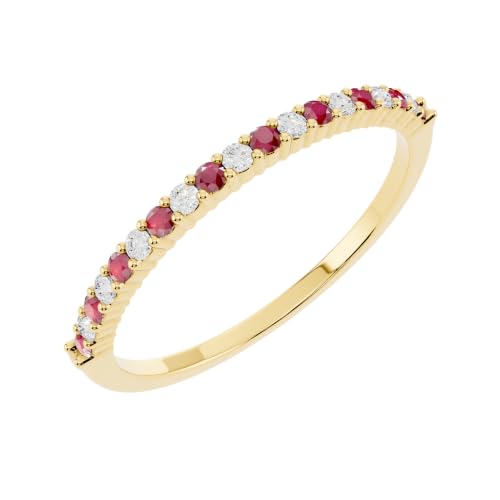 Imagen de Anillo de boda apilable de oro de 14 quilates con rubí y diamante blanco para mujer