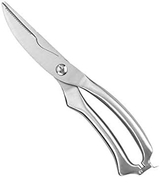 Kitchen Scissors Kitchen Shears 10 in 1 Stainless Steel Kitchen Bone Fish Belly Cutting Wooden Handle(Stainless Steel)