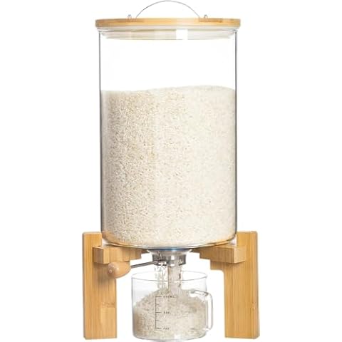 Famyards 8L Glass Rice Dispenser with Stand Cover