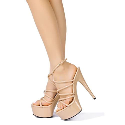 Image of Cape Robbin Women's Platform Stiletto Heels - Strappy Open Round Toe Heeled Sandals Ankle Strap Dressy High Heels (Lili)