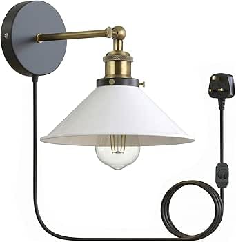 LEDSone Vintage Industrial Plug in Wall Light with Dimmer Switch, Adjustable Metal Cone Shade E27 Wall Sconce with 2m Cable for Bedroom Bedside Living Room — image 1